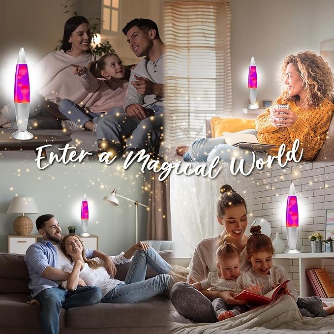 JAMBO 16" Beautiful Lamp- Purple with Pink Wax, Relaxing Liquid Light, Night Light Nightlight, Home Decor Living Room Office Bedroom Lamp for Adults Teens Kids, Magma Motion