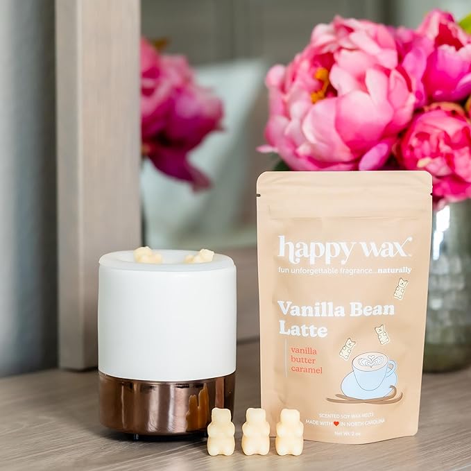 Happy Wax Vanilla Bean Latte Scented Bear Wax Melts - Natural Strong Coffee Scented - Infused with Essential Oils - Non Toxic - for Warmers (8 oz Pouch)