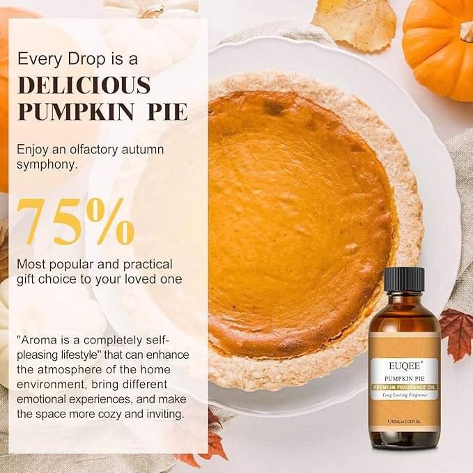 EUQEE Pumpkin Pie Fragrance Oil, Premium Pumpkin Pie Scented Essential Oils with Glass Dropper for Soap & Candle Making, Bath Bombs (2.02 Fl oz/60 ml)