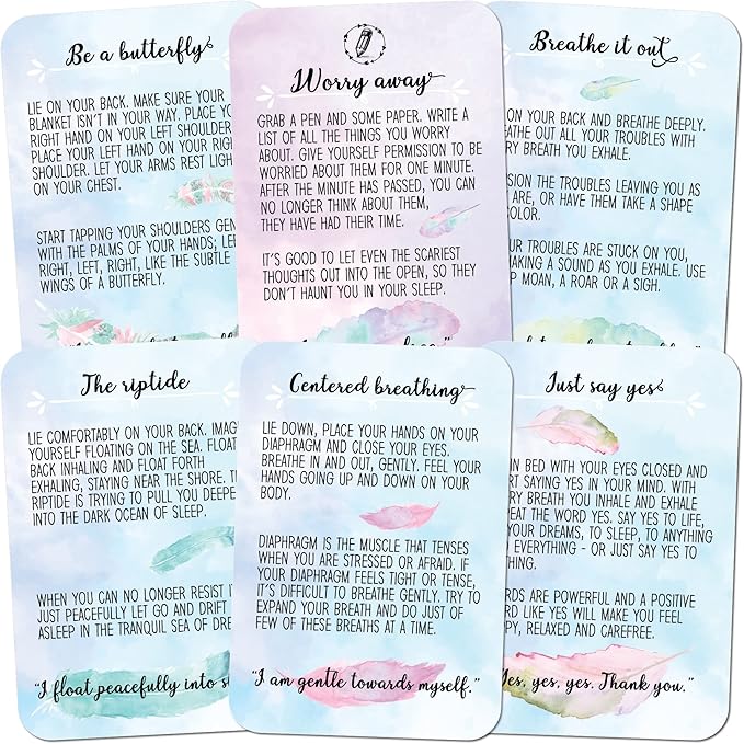 Sleep Tight Cards – 45 Meditation and Mindfulness Cards - Calm Down and Relax & Relief Stress and Anxiety - Self Care, Therapy & Counseling Tool