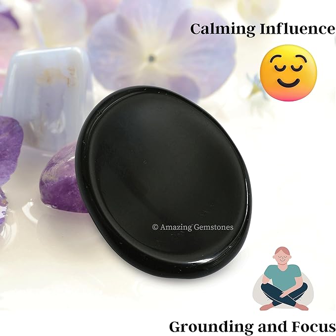 Amazing Gemstone Black Agate Worry Stone Crystals and Healing Stones - Worry Stones for Stress Relief Gifts - Piedra Crystal Fidget for Meditation - Unique Stocking Stuffers and Birthday Gifts