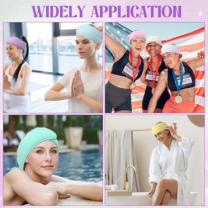 35 Pack Spa Facial Headband for Women Adjustable Face Wash Makeup Stretch Flannel Headband Bulk with Tape for Women Hair Wrap Towel Skincare Facial Mask Bath and Sport, Macaron Color