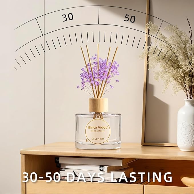 Reed Diffuser Set, Binca Vidou Lavender Natural Scent Oil Diffusers with Sticks for Home Office Bathroom Aromatherapy Decor 6.76oz(200ml)