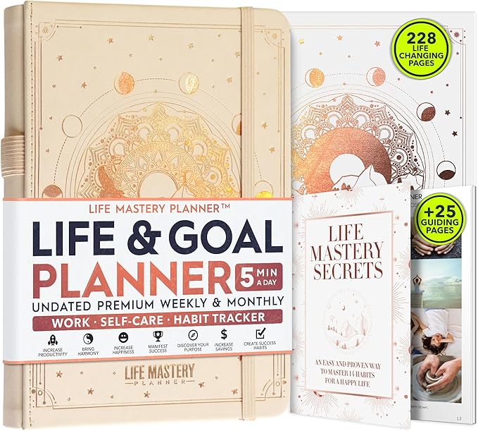Life Mastery Planner - A 12 Month Journey to Crush Your Goals, Increase Productivity, Passion, Success & Happiness - Weekly & Monthly Life Planner, Habit-Tracker, Gratitude Journal & Organizer, A5