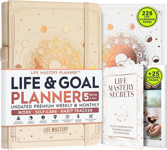 Life Mastery Planner - A 12 Month Journey to Crush Your Goals, Increase Productivity, Passion, Success & Happiness - Weekly & Monthly Life Planner, Habit-Tracker, Gratitude Journal & Organizer, A5