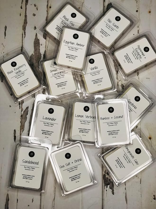 rosbas, Soy Wax Melts, Pomegranate Cider Scented, 8 Packs, 6 Cubes & 2.50 oz ea., Long-Lasting, Relaxation, Air Freshener, Home, Office, for Wax Warmers, Non-Toxic, Handmade in USA