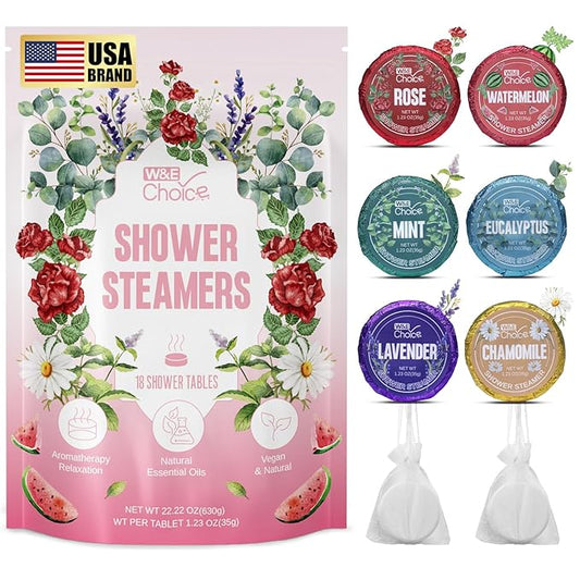 W&E Choice Shower Steamers Aromatherapy 18 Pcs- Shower Bombs with Natural Essential Oils for Daily Relaxation & Stress Relief, Gift for Women & Men, Mom, Teen