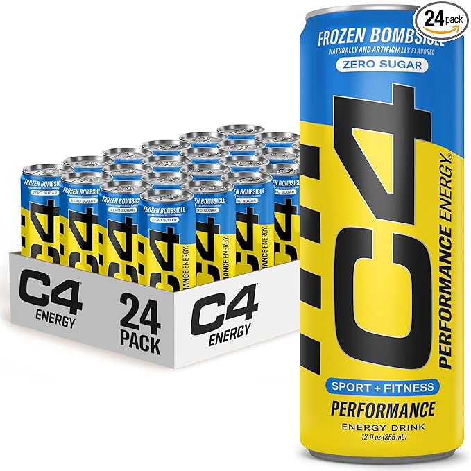 C4 Energy Drink 12oz (Pack of 24) - Frozen Bombsicle - Sugar Free Pre Workout Performance Drink with No Artificial Colors or Dyes