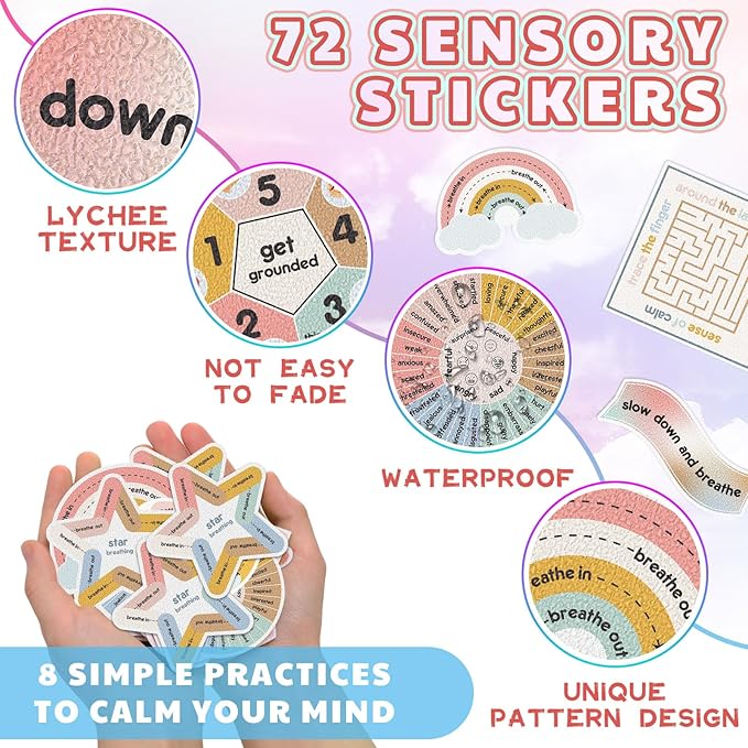 Libima 72 Pieces Anxiety Sensory Stickers Textured Stickers Fidget Mindfulness Sticker School Counselor Supplies Adult Sensory Items Anxiety Relief, 9 Styles(Morandi Color)