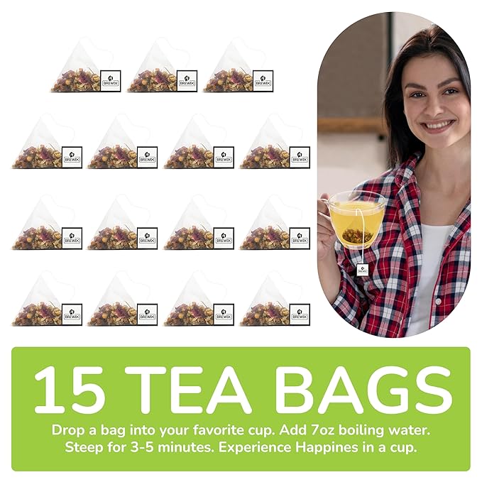BREWIX Holy Basil Tea Bags (15 Pyramid Tea Bags) | Tee With Tulsi Leaves and Chamomile | Caffeine Free, Calming Herbal Tea With Fresh and Cool Flavor