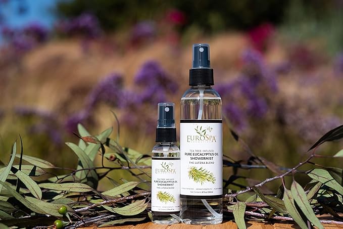 EuroSpa Aromatics Pure Eucalyptus Oil ShowerMist and Steam Room Spray, All-Natural Premium Aromatherapy Essential Oils - Tea Tree Infused, 2oz