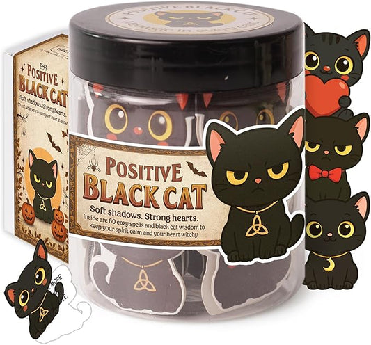Positive Black Cats Jar – 60 Affirmation Cards for Anxiety & Self Care, Black Cat Halloween Gifts for Women, Kids, Teens & Men, Mental Health & Stress Relief Support Gifts