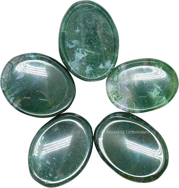 Amazing Gemstone Moss Agate Worry Stone Crystals and Healing Stones - Worry Stones for Stress Relief Gifts - Piedra Crystal Fidget for Meditation, Calming, Relaxation