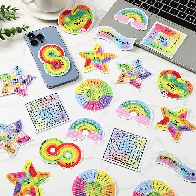 Libima 72 Pieces Anxiety Sensory Stickers Textured Stickers Fidget Mindfulness Sticker School Counselor Supplies Adult Sensory Items Anxiety Relief, 9 Styles(Cute Color)