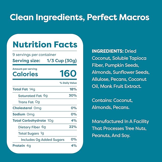 Kiss My Keto Sugar Free Granola, Coconut Almond Pecan 1-Pack – Curb Cravings with Few Net Carbs – Allulose Sweetened, Resealable & Gluten-Free Crunchy Clusters – Grain Free Granola Great With Yogurt or Milk