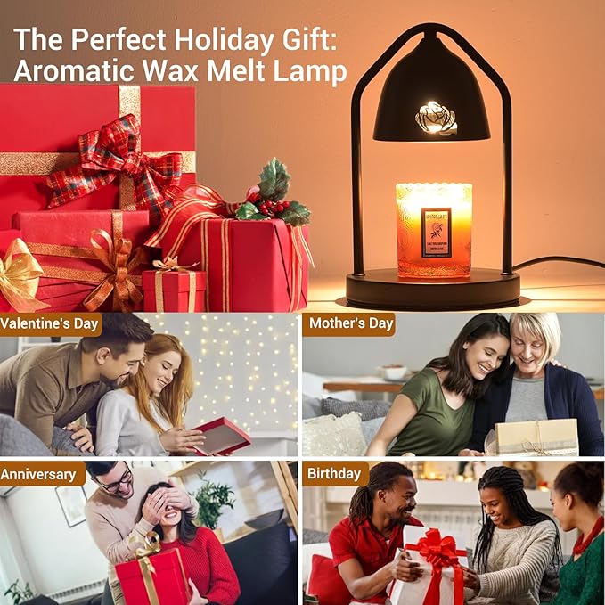 Candle Warmer Lamp with Timer, Dimmable Color Candle Warmer Scented Candles, Birthday Gifts for Women, Mom, Flameless Wax Melt Warmer with 2 Bulbs for Jar Candles Home Decor, House Warming