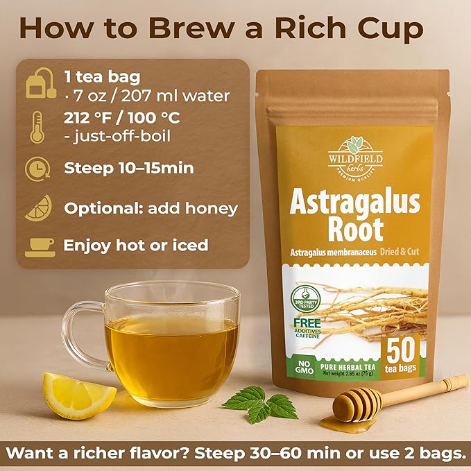 50 Bags Astragalus Root Herbal Tea – 50 Tea Bags 1.5g Astragalus Root Huang Qi