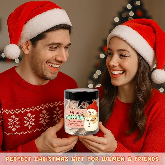 Positive Snowman Jar, 60 Snowy Affirmation Cards, for Women, Men, Teens & Coworkers, Holiday Friendship Gift Idea & Stocking Stuffers, White Elephant