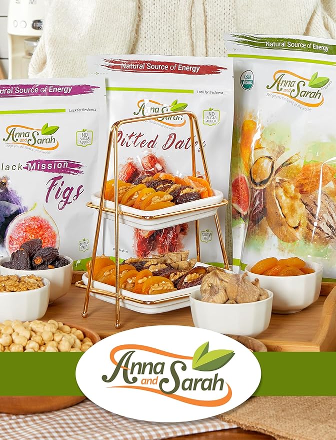 Anna and Sarah Hearth Shape Gift Basket, Premium Assorted Nuts , Dried Fruit and Snack Variety Raw Cashew -Roasted Almond-Roasted Blanched Blanched Hazelnut-Walnut-Oregon-Pecan-Brazil Nuts Dried Papaya-Banana Chips and Rice Crackers Single Serve Packs