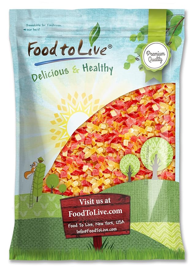Food to Live Diced Fruits Mix, 8 Pounds - Contains Dreid and Diced Mango, Pineapple, Papaya. Sweetened, Unsulfured, Candied Vegan Snack, Kosher, Bulk, Great for Culinary Use and Baking
