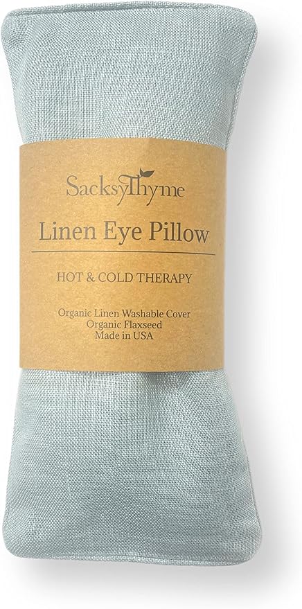 Sacksy Thyme Organic Linen Eye Pillow - Lavender & Flaxseed for Relaxation, Yoga, Stress Relief - Microwavable Heating Pad & Cool Compress - Made in USA - Gifts for Meditation