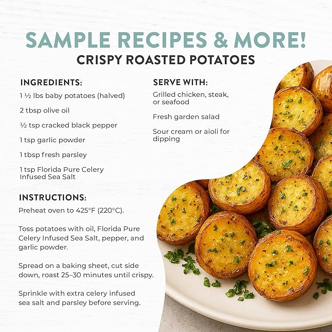 FLORIDA PURE Celery Sea Salt - 80+ Mineral Sea Salt, Natural, Unrefined, Non Iodized - for Baking, Cooking, Seasoning & Cocktail Rims - Rich Taste Flaky Sea Salt (5 oz Jar)