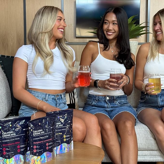 Calm Magnesium Glycinate Drink Mix with Electrolytes – Sugar Free Powder with Ashwagandha, L-Theanine, Vitamin B & GABA – Cortisol Support, Stress Relief, Hydration & Focus - 30 servings (Variety)