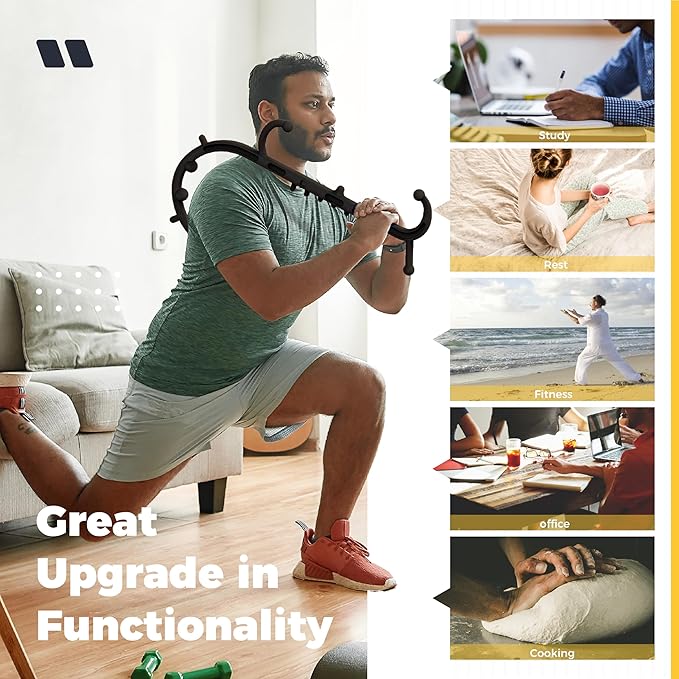 Upgrade Back and Neck Massager-Trigger Point Cane Massage Tools for Pain Relief and Self Massage Hook Cane - Handheld Body Deep Tissue Shoulder Leg Feet Massager Stick - Gift for Men & Women - Black