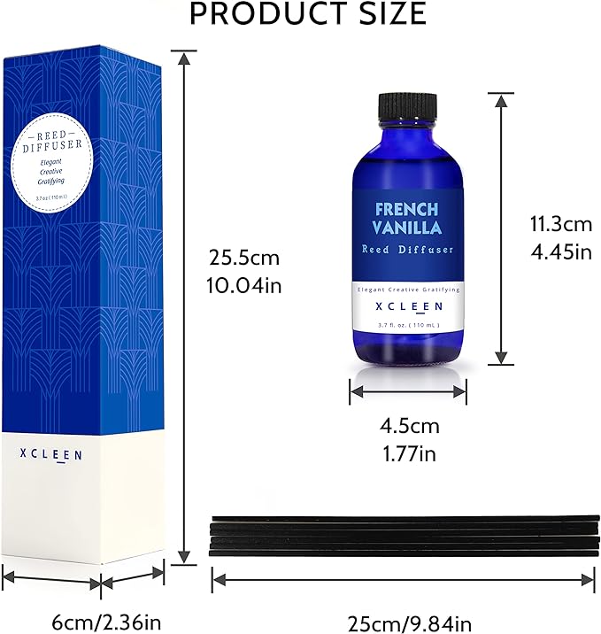 Reed Diffuser Set with Sticks 3.7 Oz, Vanilla, Coconut & Milk Scented Fragrance Oil Diffuser for Home Bedroom & Kitchen, Long-Lasting Room Air Freshener, Mind & Body Aromatherapy, Gift Idea