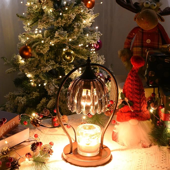 Candle Warmer Lamp, Vintage Dimmable Candle Warmer with Timer, Wax Melts Warmer for Jar Candles Birthday Gifts for Men & Women, House Warming Gifts New Home Decor for Bedroom Living Room, Gray Black