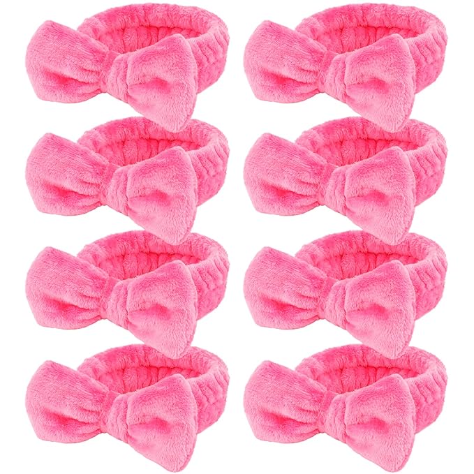 Ondder Spa Headband for Washing Face 8 Pack Rose Red Skincare Headbands for Women Girls Terry Cloth Cute Bow Head Bands