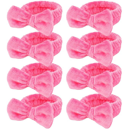 Ondder Spa Headband for Washing Face 8 Pack Rose Red Skincare Headbands for Women Girls Terry Cloth Cute Bow Head Bands