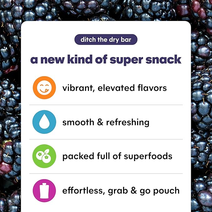 Noka Superfood Fruit Smoothie Pouches, Blackberry Vanilla, Healthy Snacks with Flax Seed, Plant Protein and Prebiotic Fiber, Vegan and Gluten Free Snacks, Organic Squeeze Pouch, 4.22 oz, 12 Count