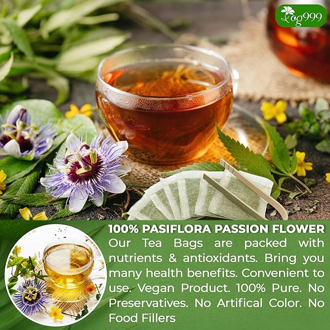 TOG999, Premium 120 Pasiflora Pasion Flower Tea Bags, 100% Natural & Pure. Passion Flower Herbal Tea. No Sugar, No Caffeine, No Gluten, Vegan.