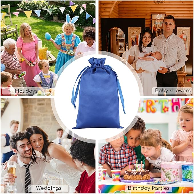Blue Satin Drawstring Bags, 30Pcs 5x8 Small Gift Bags, For Kids Classroom, Wedding, Birthday, Halloween Party, or Bachelor Party Favors, Shot Glasses, Alcohol Bottle, For Groomsman