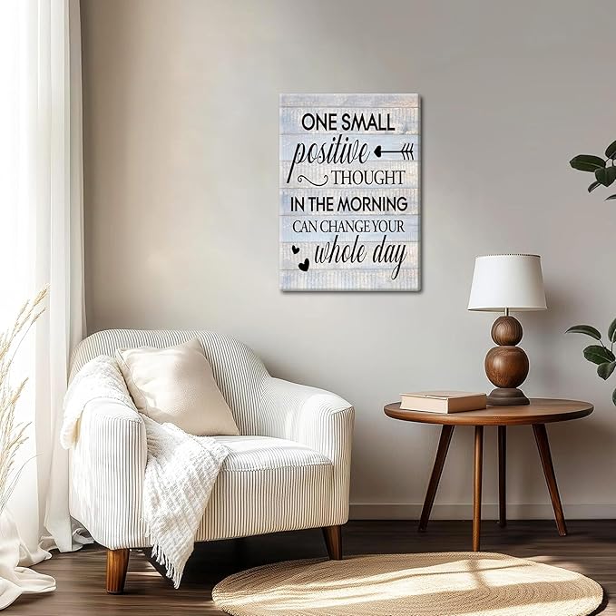 Farmhouse Inspirational Wall Decor for Home Decoration – One Small Positive Thought in the Morning Quote Picture Canvas Prints, Motivational Wall Art for Living Room Bedroom 12x16 inch Framed