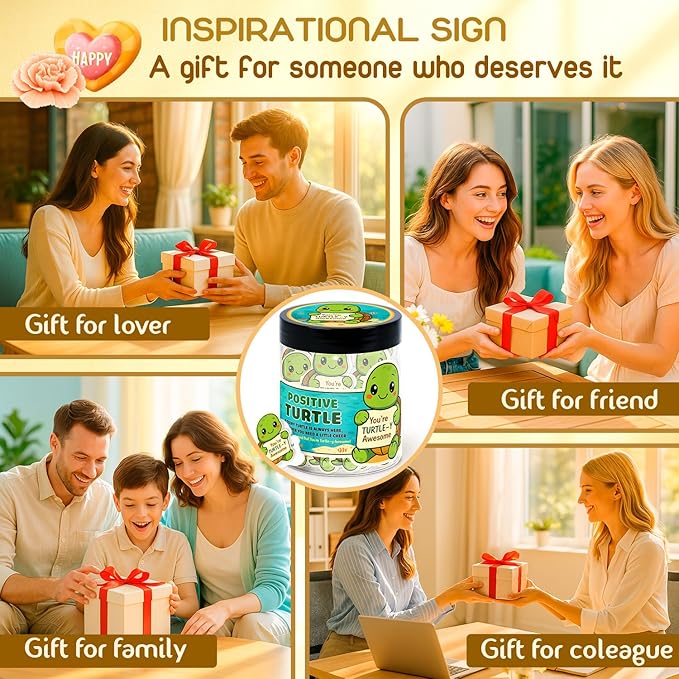 Emotional Support Turtle – Funny Turtle Gifts For Women, Kid - 60 Positive Turtle Daily Affirmation Cards Jar – Inspirational Gifts for Women - Self Care Gift for Coworkers, Teens, Friends, Boss