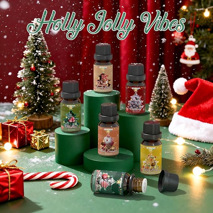ARVIDSSON Christmas Fragrance Oil Set, Winter Essential Oils for Diffuser, Candle Making - Christmas Spirit, Gingerbread, Apple Cinnamon, Candy Cane, Mistletoe, Holiday Diffuser Oils Gift Set