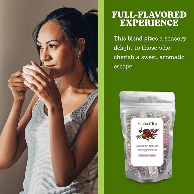 Nelson's Tea Raspberry Hibiscus Tea - Caffeine Free, Cut & Sifted Green Rooibos, Honeybush, Dried Raspberries, Acai, and Pomegranate Loose Leaf (4 oz)