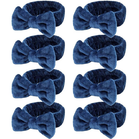 Ondder Spa Headband for Washing Face 8 Pack Navy Blue Skincare Headbands for Women Girls Terry Cloth Cute Bow Head Bands