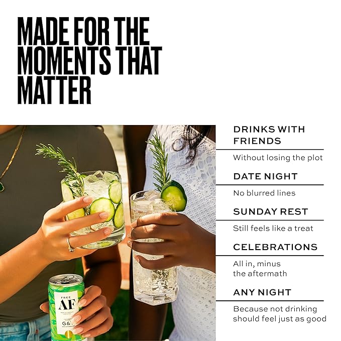 AF Drinks Non-Alcoholic Cucumber G&T | Alcohol Alternative Sparkling Cocktails with AFTERGLOW Botanical Warmth | Gluten-Free, Low-Calorie | 8.4 oz Cans (12-Pack)
