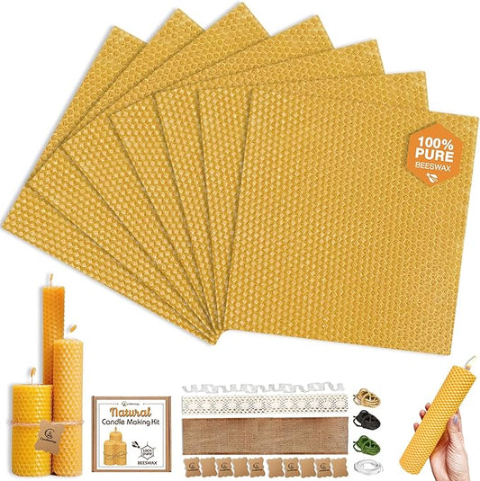 Beeswax DIY Candle Making Kit - Natural Candle Rolling Kit for Beginners with 7 Beeswax Sheets & Multiple Decorations to Make Candles