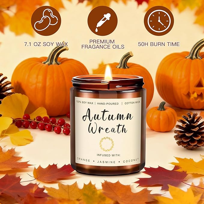 6 Pack Fall Scented Candles for Home, Candles Gifts Sets for Women Men Birthday Thanksgiving Day Merry Christmas, 7.1Oz Large Jar | Long Lasting Soy Wax Candleswith Cinnamon Apple, Smoke Vanilla