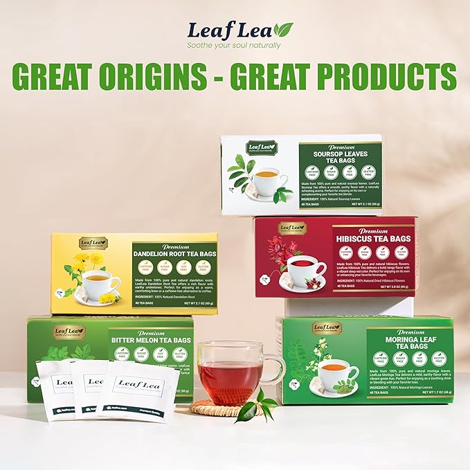 LeafLea 120 Hibiscus Tea Bags, 100% Pure Natural Hibiscus Flowers Herbal Tea, Natural Red Hibiscus Flower Tea, Te de Hibisco, Caffeine-Free, No Sugar, Vegan, Non-GMO, Rich in Flavor & Color, Pack of 3