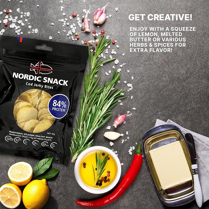 Nordic Catch Freeze Dried Cod Bites - High Protein Crisps Made From Wild-Caught Icelandic Cod Fish - Keto Protein Snacks, High Protein Chips, Healthy Snack with Omega-3s, 35g Resealable Bag - 130 Pack