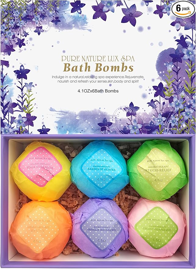 Bath Bombs Gift Set - Ultra Bubble XXL Fizzies (6 x 4.1 oz) with Natural Dead Sea Salt Cocoa and Shea Essential Oils, The Best Birthday Gift Idea for Her/Him, Wife, Girlfriend, Women, Kids