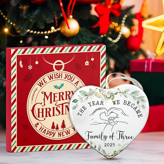 Baby First Christmas Ornament 2025 for New Parents, Celebrate Baby's First Christmas with This Unique 2025 Ornament, Ideal for New Mom and Dad, First Time As A Family of Three