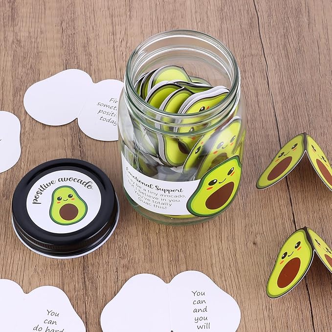 60 PCS Positive Avocado Cards Jar, Emotional Support Jar, Avocado Affirmation Cards, Inspirational Gifts for Women, Cheer Up Gifts, Unique Positive Gift for Women, Teen Girl