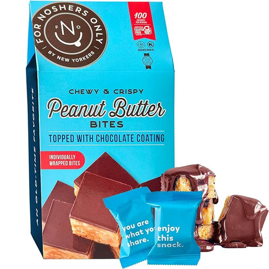 For Noshers Only - Peanut Butter Bites - Kosher Dairy Free Vegan Gluten Free Chocolate Peanut Butter Crispy Rice Treats - Vegan Dessert, Sweet Snack Packs - Individually Wrapped Snacks (Box of 8)