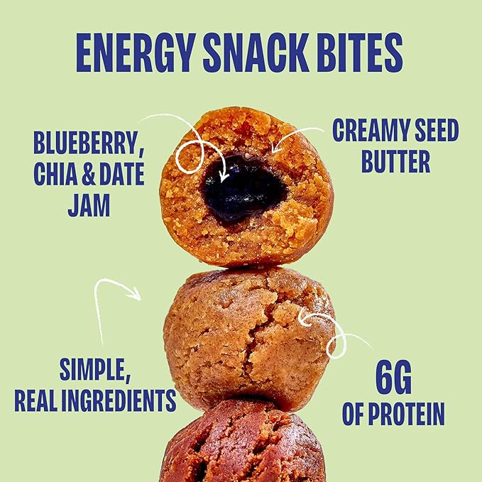 Smash Foods Blueberry Energy Bites | 5 Gluten-Free Vegan Snack Balls with No Sugar Added | 5g Protein, Superfood Jam, Chia Seeds | On-the-Go Convenience | Cashew Butter & Blueberry | 8 Packs